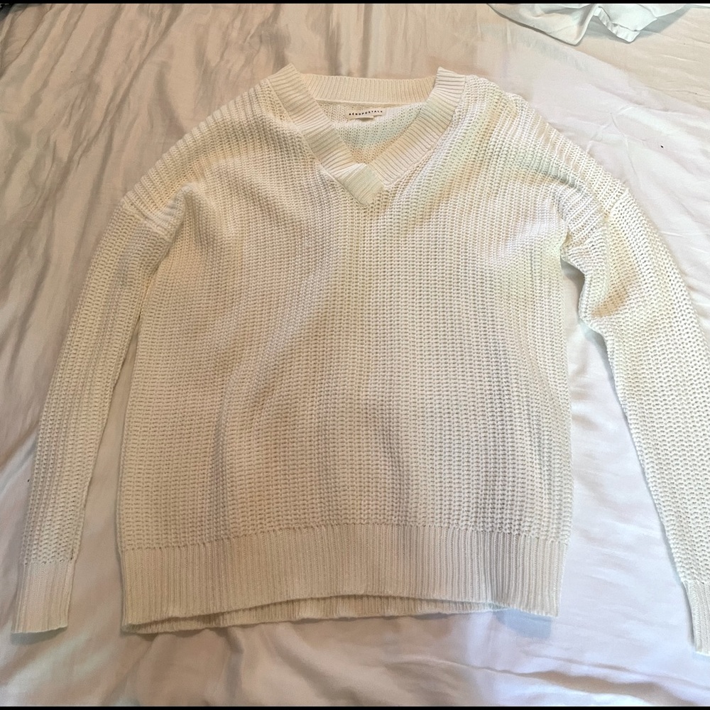 Aeropostale cream v neck sweater